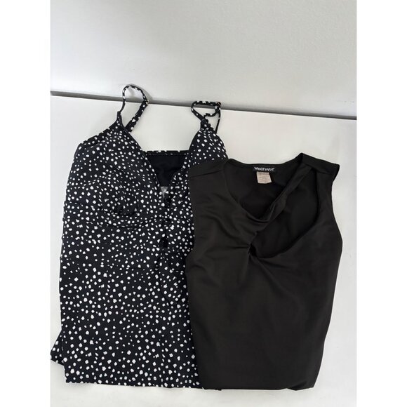 Tops - 2-Piece Bundle Polka Dot Tankini Swim Top & Black Bodysuit XL Retro Pin-Up Glam